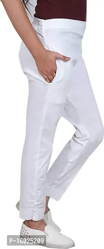 Arixty Skinny Fit Women Cotton Blend Trousers (34, White)-thumb3