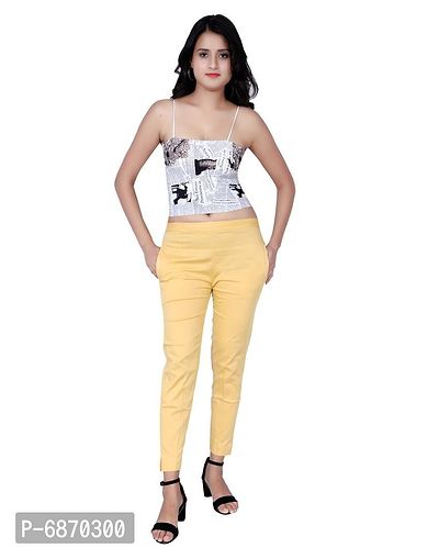 Stylish Cotton Blend Beige Trousers For Women
