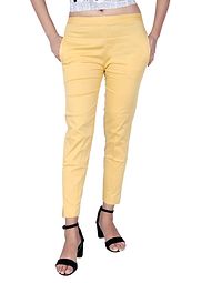 Stylish Cotton Blend Beige Trousers For Women-thumb1