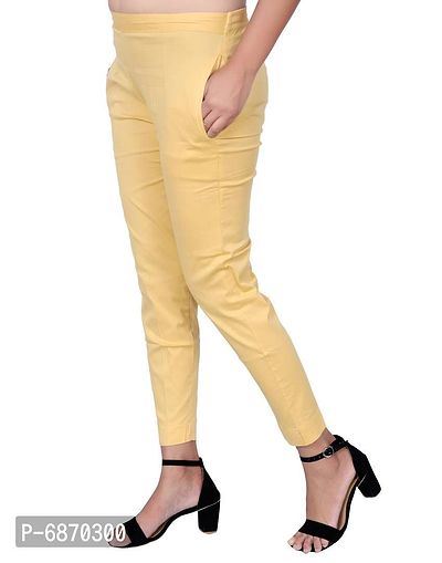 Stylish Cotton Blend Beige Trousers For Women-thumb4