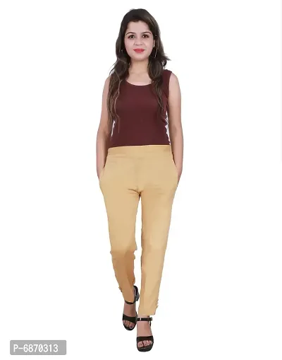 Stylish Cotton Blend Nude Trousers For Women-thumb0