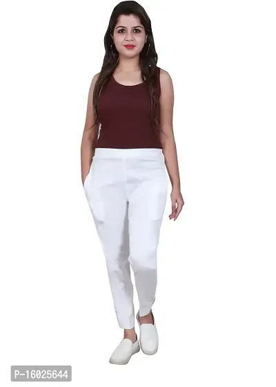 ARIXTY Casual Cotton Blend Trousers for Women White L