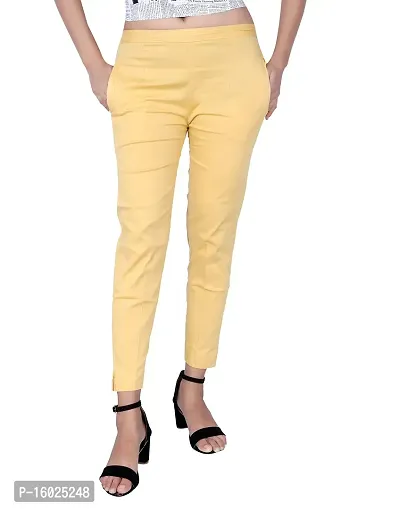 ARIXTY Casual Cotton Blend Trousers for Women Beige M-thumb2