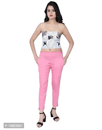 ARIXTY Casual Cotton Blend Trousers for Women Pink XXL