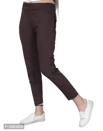 ARIXTY Casual Cotton Blend Trousers for Women Coffee M