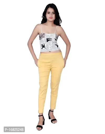 ARIXTY Casual Cotton Blend Trousers for Women Beige M