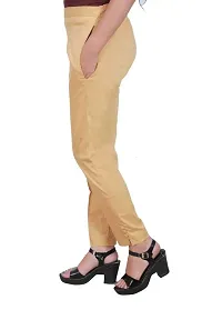 ARIXTY Skinny Fit Women Cotton Blend Trousers (28, Beige)-thumb1