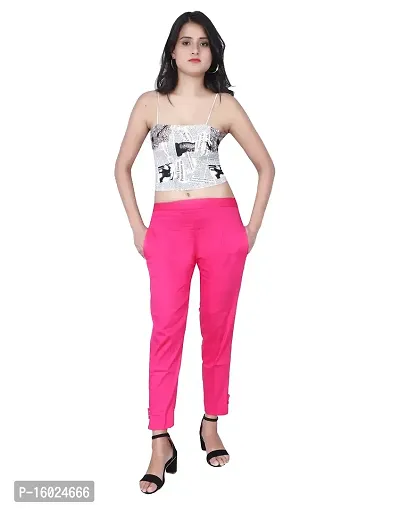 ARIXTY Casual Cotton Blend Trousers for Women Pink M