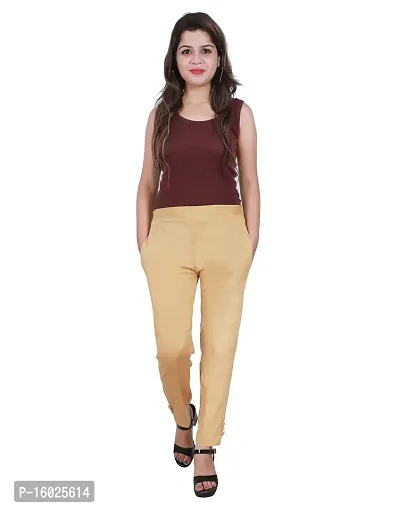 ARIXTY Casual Cotton Blend Trousers for Women Pink Beige M