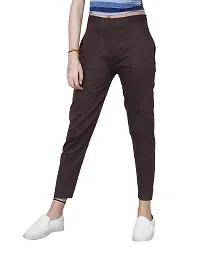 ARIXTY Casual Cotton Blend Trousers for Women Coffee L-thumb3