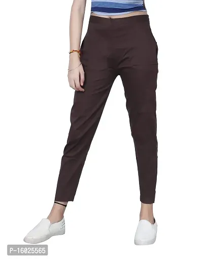 ARIXTY Casual Cotton Blend Trousers for Women Coffee L-thumb4