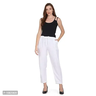 ARIXTY Regular fit Women Cotton Blend Trouser (White)-thumb0