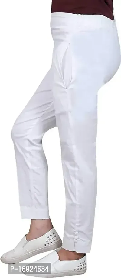 ARIXTY Skinny Fit Women Cotton Blend Trousers (36, White)-thumb2