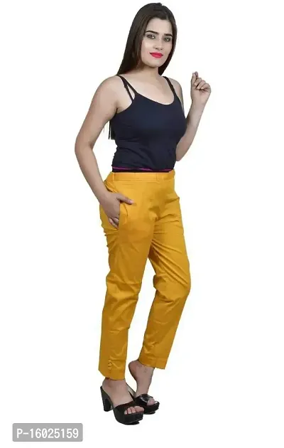 ARIXTY Casual Cotton Blend Trousers for Women Yellow XL