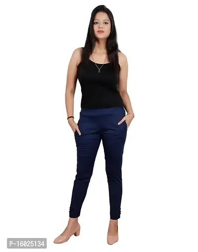 ARIXTY Casual Cotton Blend Trousers for Women Blue L