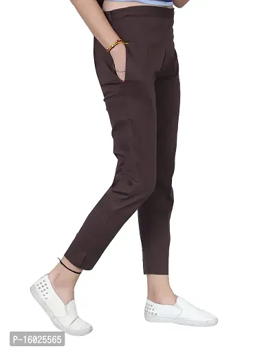 ARIXTY Casual Cotton Blend Trousers for Women Coffee L-thumb3