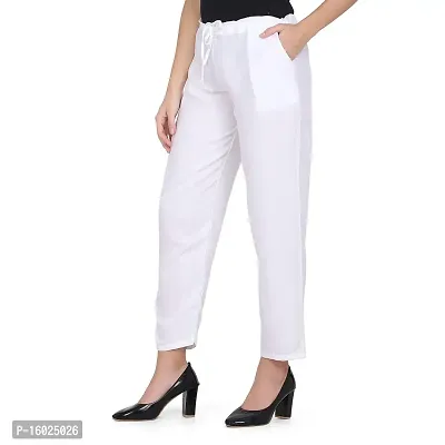 ARIXTY Regular fit Women Cotton Blend Trouser (White)-thumb3