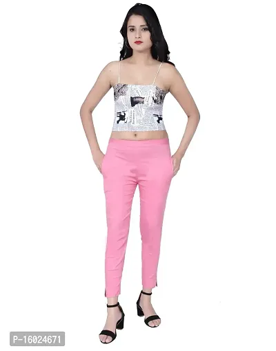 ARIXTY Casual Cotton Blend Trousers for Women Pink XL