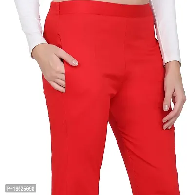 ARIXTY Skinny fit Red Cotton Blend Trouser (28 S Size)-thumb5