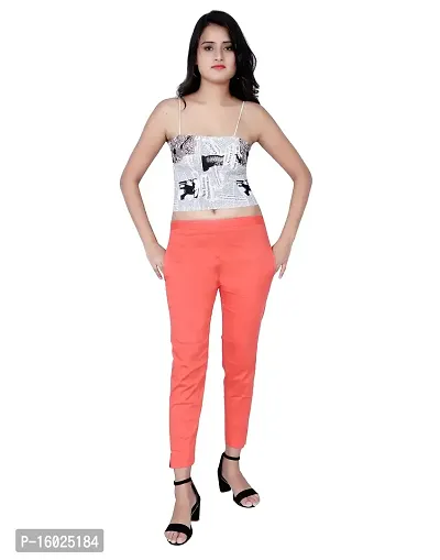 ARIXTY Casual Cotton Blend Trousers for Women Orange L