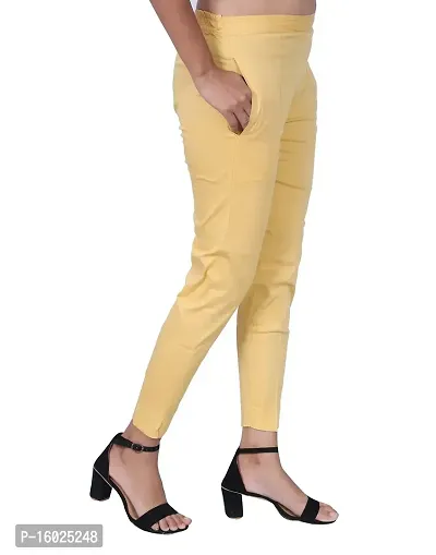 ARIXTY Casual Cotton Blend Trousers for Women Beige M-thumb3