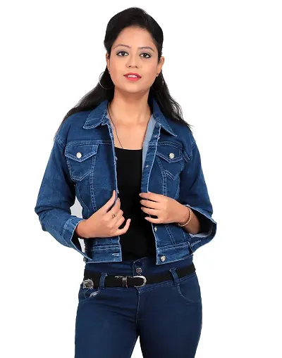 ARIXTY Full Sleeve Blue Solid Women's Plain Denim Jacket XL