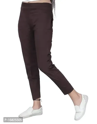 ARIXTY Casual Cotton Blend Trousers for Women Coffee L-thumb0