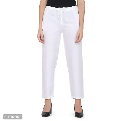 ARIXTY Regular fit Women Cotton Blend Trouser (White)-thumb2