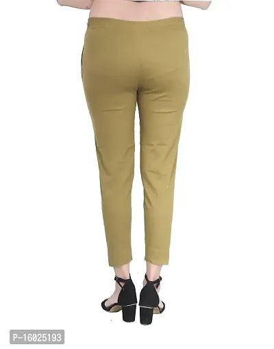 ARIXTY Casual Cotton Blend Trousers for Women Green L-thumb5