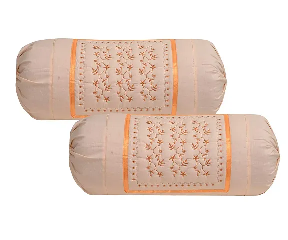 Cotton Embroidered Bolster Cover (Set of 2)