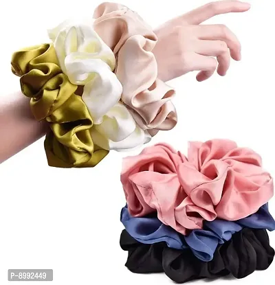 Silk Hair Scrunchies For Girls and Women Pack of 6 Pcs Multicolor