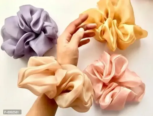 Silk Hair Scrunchies For Girls and Women Pack of 4 Pcs Multicolor-thumb0