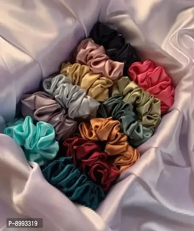 Silk Hair Scrunchies For Girls and Women Pack of 12 Pcs Multicolor