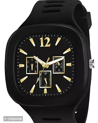 Stylish Black Synthetic Leather Analog Watches For Men-thumb0