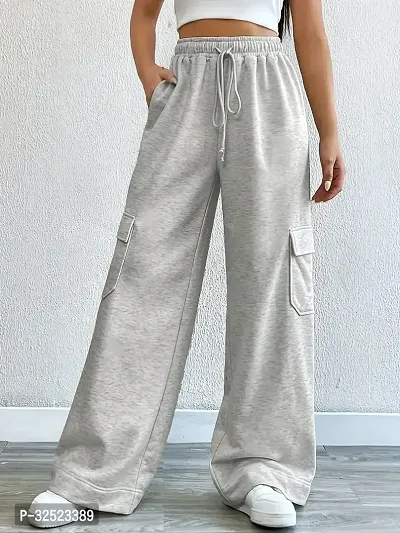 Stylish Grey Cotton Blend Solid Trousers for Women-thumb0