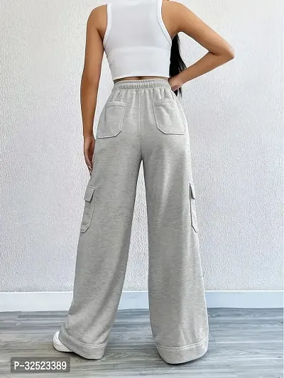 Stylish Grey Cotton Blend Solid Trousers for Women-thumb2