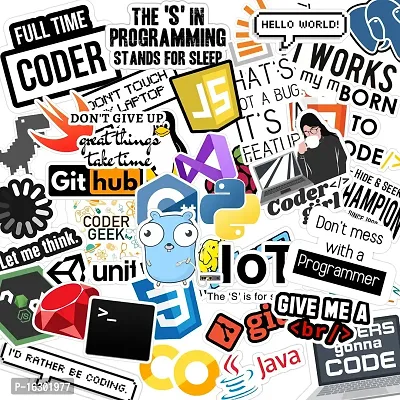 Careflection Funny Programming, Coding Vinyl Glossy Stickers with Programming Language App Logo Stickers for Laptop (Pack of 40)-thumb0