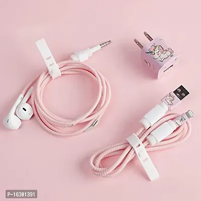 Careflection 6-in-1 Multi Combo Spiral USB Cable Protectors + Earphones Winder + Sticker + Cable Clips + Earphone Jack Clip for Old 5W Apple iPhone iPad Charger (Unicorn)-thumb0