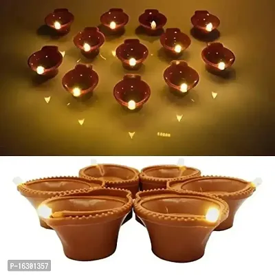 Careflection Plastic Water Sensor LED Diyas Candle with Water Sensing Technology E-Diya, Warm Orange Ambient Lights, Battery Operated (Pack of 12)-thumb0