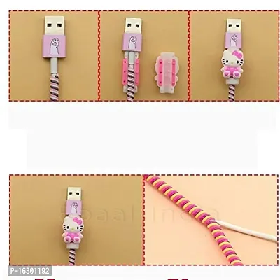 Careflection 6-in-1 Multi Combo Spiral USB Cable Protectors + Earphones Winder + Sticker + Cable Clips + Earphone Jack Clip for Old 5W Apple iPhone iPad Charger (Hello Kitty)-thumb2