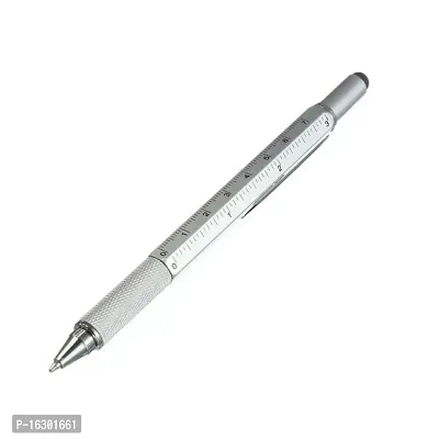 Careflection 6 in 1 Multifunction Tech Tool Pen with Ruler, Level Gauge, Black Ballpoint Pen, Stylus and Screw Driver (Silver)