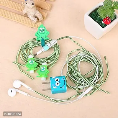 Careflection 6-in-1 Multi Combo Spiral USB Cable Protectors + Earphones Winder + Sticker + Cable Clips + Earphone Jack Clip for Old 5W Apple iPhone iPad Charger (Monster Inc Mike Wazowski)