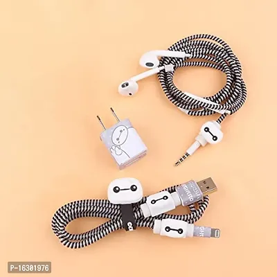 Careflection 6-in-1 Multi Combo Spiral USB Cable Protectors + Earphones Winder + Sticker + Cable Clips + Earphone Jack Clip for Old 5W Apple iPhone iPad Charger (Big Hero 6)