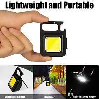 COB Small Flashlights, 800Lumens Bright Rechargeable Keychain Mini Flashlight 3 Light Modes Portable Pocket Light with Folding Bracket Bottle Opener and Magnet Base for Fishing, Walking and Camping-thumb1