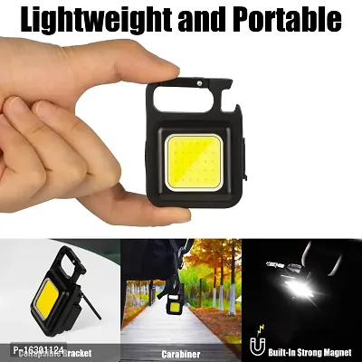 COB Small Flashlights, 800Lumens Bright Rechargeable Keychain Mini Flashlight 3 Light Modes Portable Pocket Light with Folding Bracket Bottle Opener and Magnet Base for Fishing, Walking and Camping-thumb2