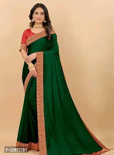 Beautiful Green Art Silk Solid Saree with Blouse Piece For Women-thumb0