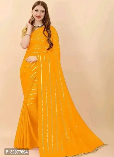 Beautiful Yellow Art Silk Striped Saree with Blouse Piece For Women-thumb0