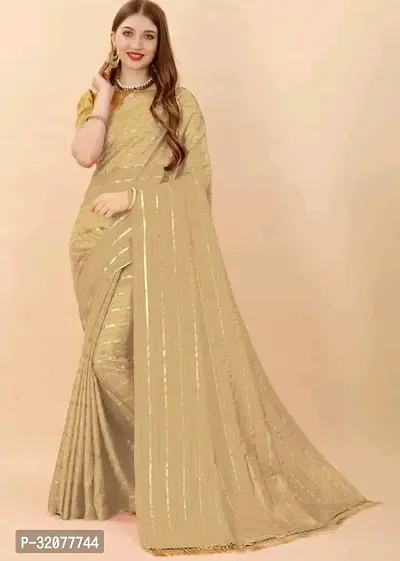 Beautiful Golden Art Silk Striped Saree with Blouse Piece For Women-thumb0