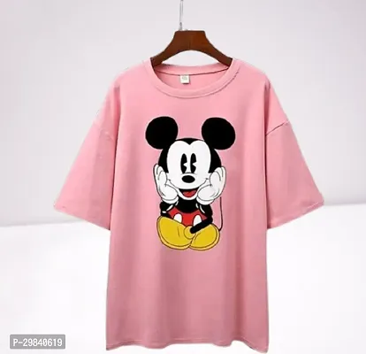 Women Loose Fit Mickey Mouse  Print Oversized Cotton T-Shirt-thumb0