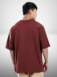 Loose Fit Pure Cotton Print Oversized T-shirt Maroon-thumb1